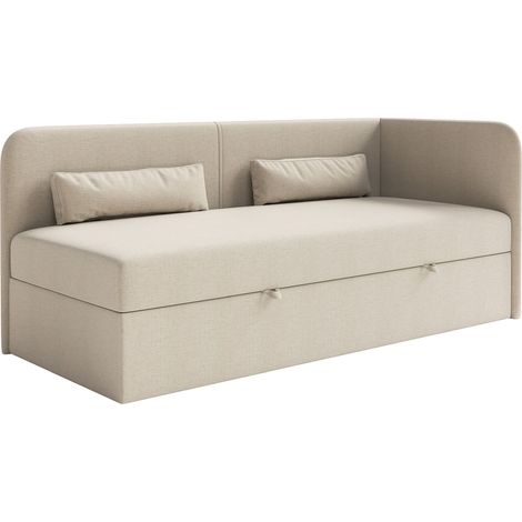 Selsey Calmmo – Jugendbett 90x200 mit Bettkasten, Chenille-Bezug, Kopfteil rechts, Hellbeige