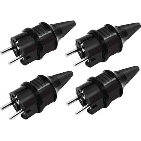 Ulisem Ersatzstecker [4er-Pack] Standard-Stecker, 4 Gummi-Erdungsstecker (250 V/16 A), wasserdichte Steckdosen (Schutzart IP44), schwarz (1/4)