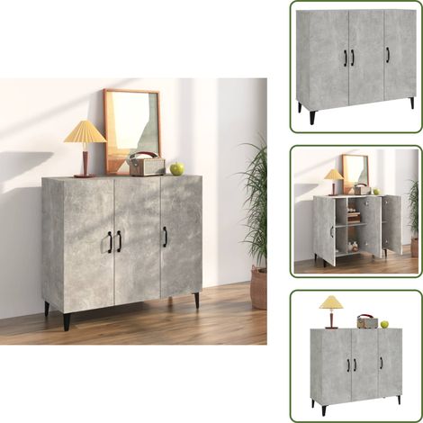Buffet gris béton 90x34x80 cm bois d'ingénierie - Buffet - Meuble De Rangement - Mobilier Industriel - Commode - Étagère Ouverte