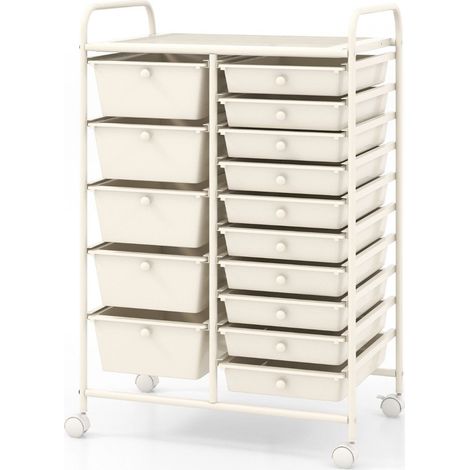 Carrello portaoggetti mobile con 15 cassetti impilabili bianco