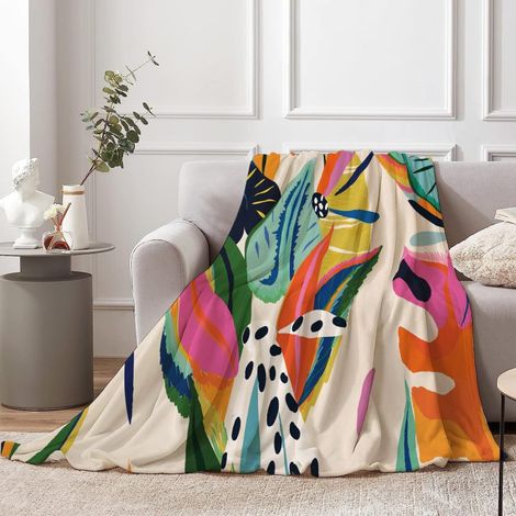 Irovami Plaid en flanelle à motif abstrait et coloré de plantes tropicales, 130 x 150 cm (1/5)