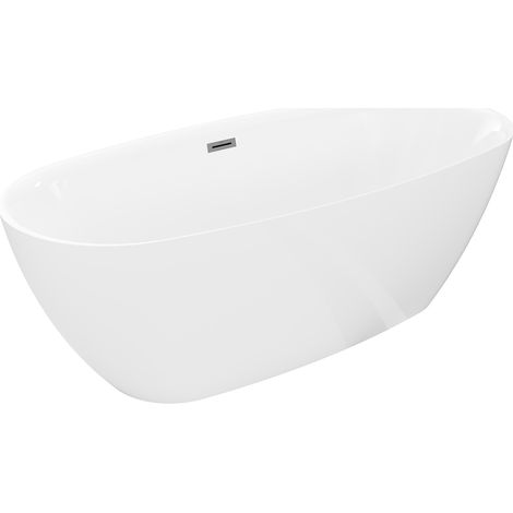 Mexen Luvo Slim freistehende Badewanne 170 x 75 cm, weiß, Überlauf gun gray gebürstet - 52801707500-66 (1/5)