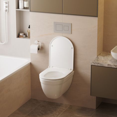 CECIPA Max Toilettensitz, WC Sitz mit Absenkautomatik und Quick-Release, Verstellbaren Scharnieren, Prima Toilettendeckel aus Duroplast, D-Form, Weiß