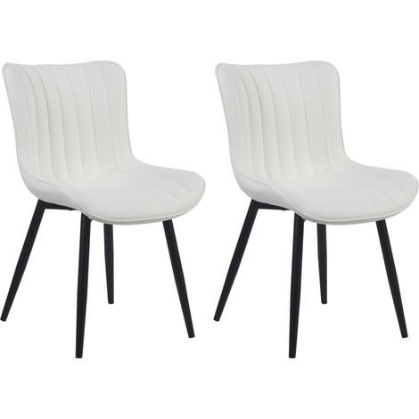 Lot de 2 chaises de salle à manger coutures décoratives verticales avec pieds en métal noir assise en PVC blanc 100001733 (1/5)