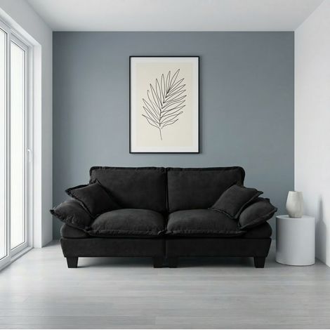 Sofas gerade - Modulares 2-Sitzer Sofa mit geschwungenen Armlehnen, Segeldesign, in Chenille schwarz (1/5)