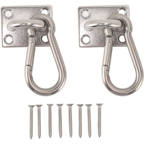 Kit de fixation pour balançoire / hamac / yoga aérien – M8 – Crochet plafond, platine carrée, ressort et mousquetons (1/5)