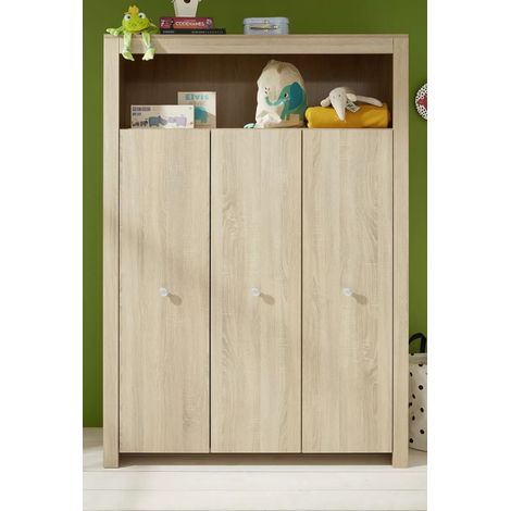 Armoire bébé 3 portes mélaminé chêne clair Kenan (1/5)