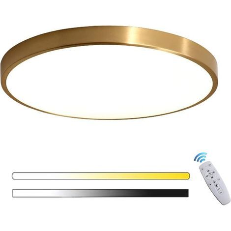 GENERIC-LED Plafonnier Doré Rond Panneau Intérieur Lampe De Plafond Chambre Moderne Dimmable avec Télécommande Ultra Mince Pour Couloir Salon Balcon Salle De Bains Dressing Éclairage Ø30cm+18W [Classe (1/5)
