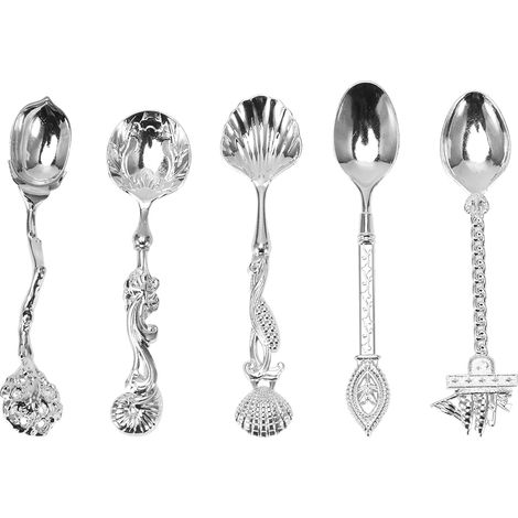 Cuillères À Dessert En Métal - Style Vintage Royal Gravé - Pour Café Et Pâtisserie - Lot De 5