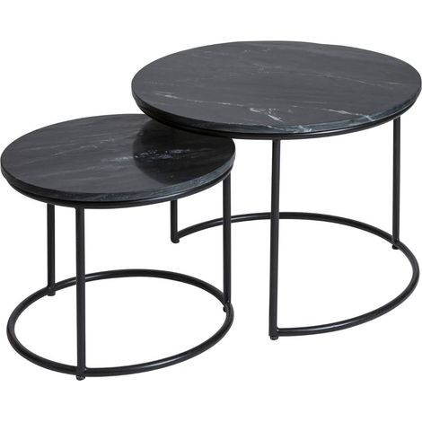 Made In Meubles – Table basse gigogne en marbre noir – Ensemble de 2 tables – Grande table 42 cm H x 60 cm L x 60 cm P – Petite table 35 cm H – Design contemporain (1/5)