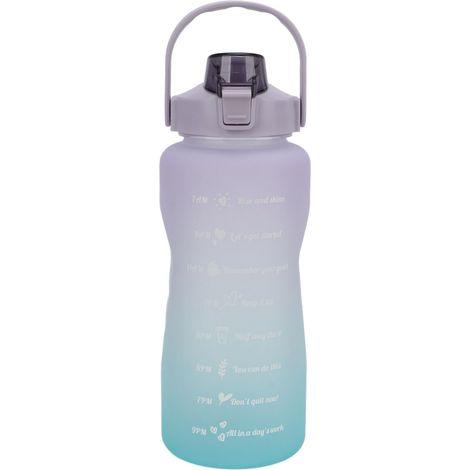 Gourde de sport 2000 ml, finition dégradée givrée, avec poignée, paille et tuyau en silicone, idéale pour le vélo et la course à pied. Revêtement violet dégradé. (1/5)