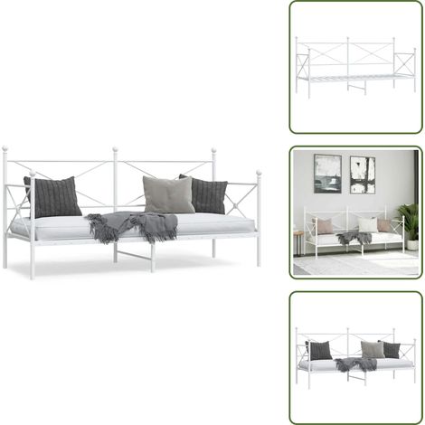 Tagesbett ohne Matratze Weiß 90x200 cm Stahl - Ausziehbares Tagesbett - Ausziehbare Tagesbetten - Schlafbett - Gästebett