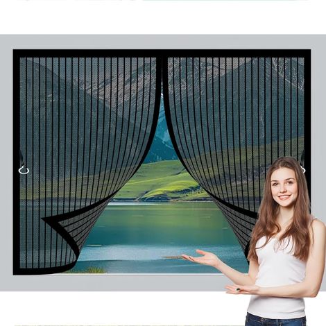 Moustiquaire Aimantée Fenetre 140 x 90 cm Anti-Moustiques, Fermeture Automatique, Sans Perçage, Maille Fine, Rideau Anti Mouche pour Portes, Différentes Tailles, Noir