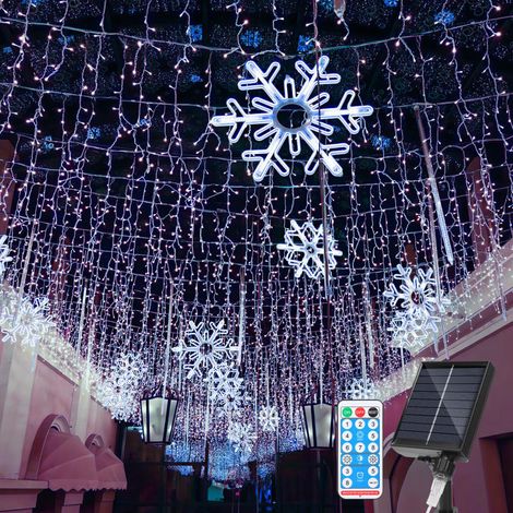 SWANEW Guirlanda Luminosa Solare Esterna LED Tendina Luminosa Decorazione Natalizia Impermeabile IP44 2x 15M 600LEDs Bianco Freddo (1/5)
