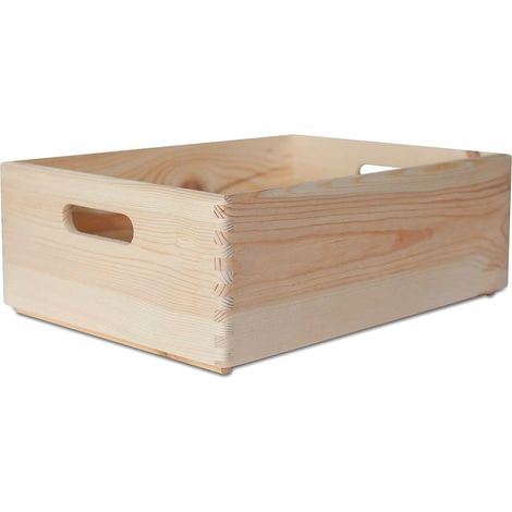 Caisse Bois Rangement - 1 Unité - Pin Naturel - Avec Poignées - Cuisine Bureau Jouets - 40x30x14 cm (1/5)