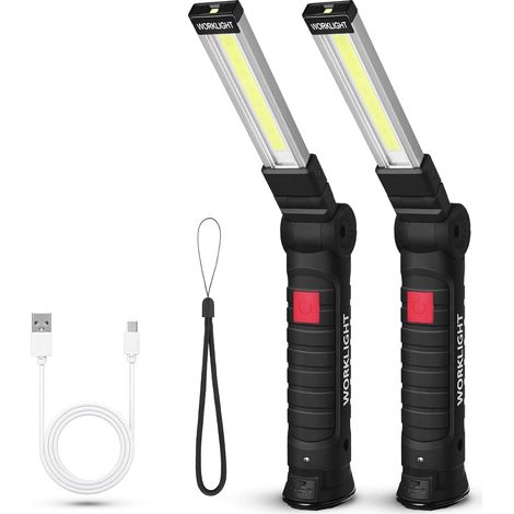QAZQA Lampe de poche LED Lampe de Travail, COB Baladeuse LED lampe torche avec Base Magnétique 5 Modes Lumière USB Camping Lampe pour Garage, Camping, d'urgence, etc [Classe énergétique A] (1/4)