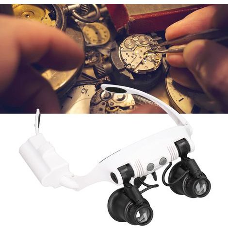 Lupa frontal de 10x, 15x, 20x y 25x con 2 luces LED y soporte manos libres para reparación de relojes. (1/5)