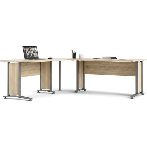 Dmora - Scrivania Cezannine, Scrittoio multiuso, Tavolo per ufficio porta PC, Piano di lavoro, 230x200 h75 cm, Grigio e Quercia