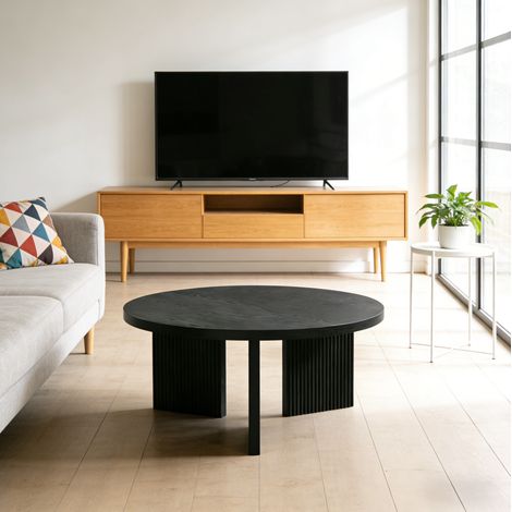 Tavolino rotondo 80x80x42 cm in MDF nero, compatto salvaspazio per soggiorno – MEUBLIV (1/5)