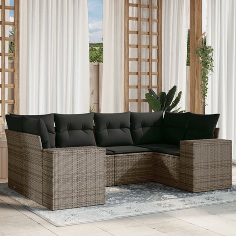 Set de muebles de jardín 6 pzas y cojines ratán sintético gris vidaXL (1/5)