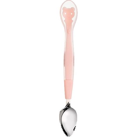 Double cuillère pour bébé en silicone et acier inoxydable, 3 x 21,5 cm, rose, facile à nettoyer, alimentation bébé (1/5)