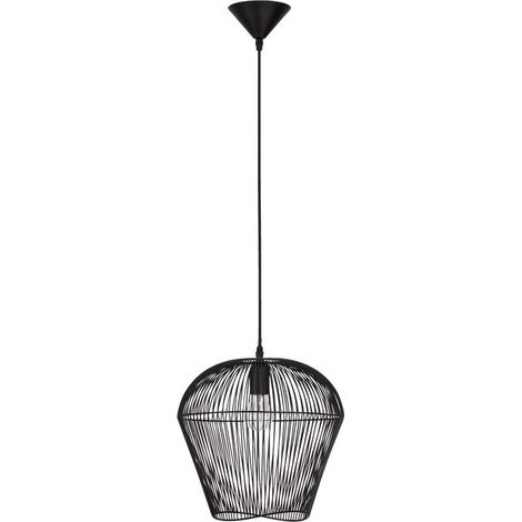 Merano Kuujjuaq 31.5cm Fil Cadre Suspension Plafonnier Noir Aluminium Fil Tissu Noir, Base LED E27