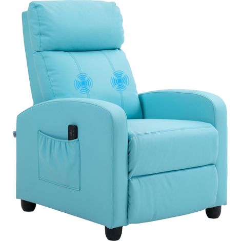 Sillón de masaje relajante con mando a distancia y 8 programas, reclinable y con reposapiés, color azul. (1/5)