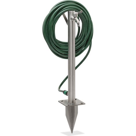 Relaxdays – Colonne d’eau inox avec support tuyau – Arrivée d’eau jardin – Dimensions 66x29x15 cm – Connexions 2x 3/4 pouces (1/5)