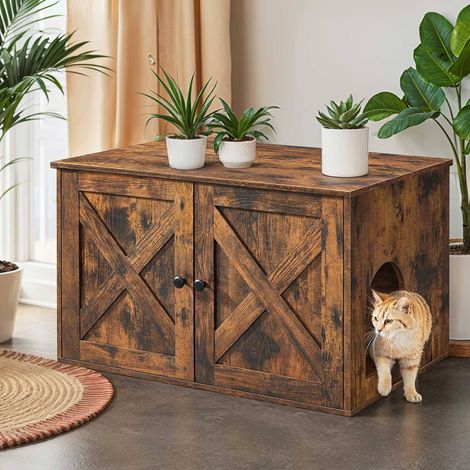 Meuble Litière Chat, Maison de Toilette Fermée avec Portes Doubles et Séparateur, 80 x 53 x 50 cm, Marron Rustique (1/5)