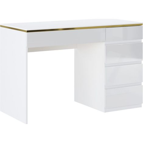 Scrivania 5 cassetti Bianco lucido e oro - VUKIA