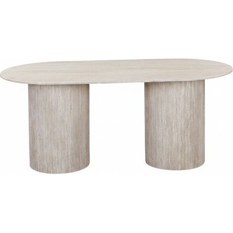 Mobilier Deco – Table à manger ovale en granite couleur travertin 180 cm – Plateau épais 1,8 cm – Design moderne pour 6 personnes (1/5)