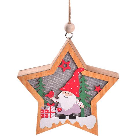Guirlande Lumineuse En Bois - Ornament De Noël Suspendu Avec Led Chaude - Décoration Arbre De Noël Intérieur Extérieur - 1 Pièce (1/5)