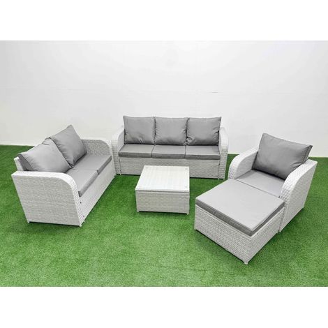 Fimous Patio PE Wicker 7 Seater Outdoor Rattan Furniture Sofa Sets with Square Coffee Table Reclining Chair Loveseat Sofa 3 Seater Sofa Big Footstool Light Grey (1/4)