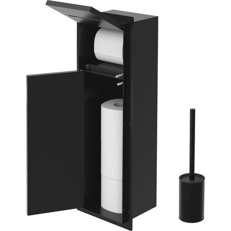 LuxeBath Unterputz-Schrankmodul aus Edelstahl für die Klobürstengarnitur, Schwarz, 60x20x14 cm, Badezimmerschrank mit Toilettenpapierhalter, Einbauschrank mit Toilettenbürste, WC Wandnische befliesbar