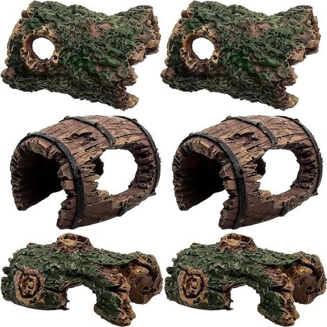 Lot de 6 Décorations d'Aquarium en Résine - Mini Troncs d'Arbre et Tonneaux pour Décor de Réservoir de Poissons et Reptiles (1/5)