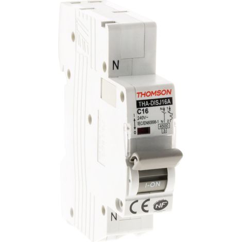 Thomson – Disjoncteur unipolaire 16A NF – Connexion automatique – Pouvoir de coupure 3kA – Conforme norme NF EN 60898-1