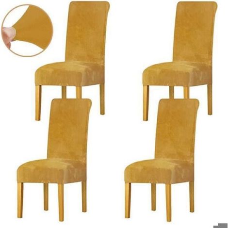Housse Pour Chaise - Velours Spandex - Élastique En Bas - Adaptée À Sièges Droits - 4 Pièces (1/4)
