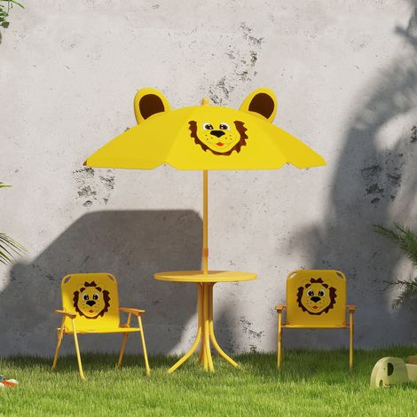 Gartenmöbelset mit Tisch, 2 Liegestühlen und Sonnenschirm, für Kinder von 2 bis 5 Jahren, gelb