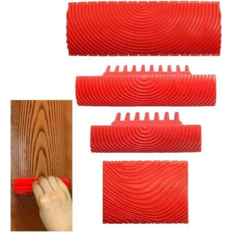 Outil de Grain de Bois de Caoutchouc, 4 Pièces Outils de Peinture en Caoutchouc, Outil de veinage du Bois, Outil de Veinage du Bois en Caoutchouc Réutilisable, pour les Décorations Murales DIY (1/5)