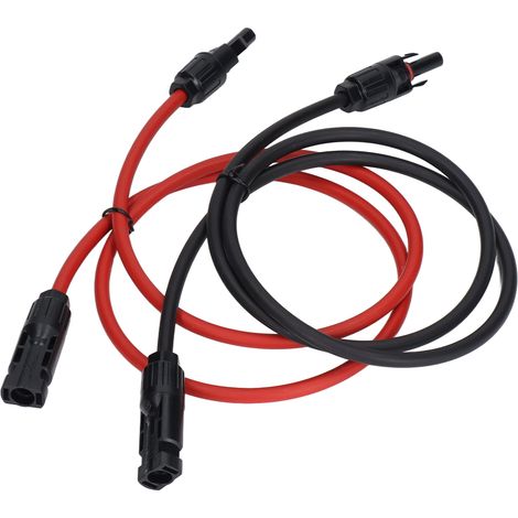 Câble d'Extension pour Panneaux Solaires 10AWG 6mm², 1m Rouge et Noir, 2 Pièces, Haute Tension 1000V DC (1/5)