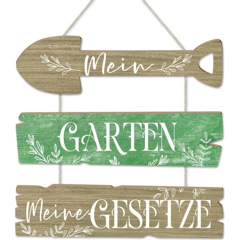Décoration à suspendre en MDF « Mon jardin mes lois » en plusieurs parties - Décoration de jardin à suspendre pour terrasse, balcon, abri de jardin (1/5)
