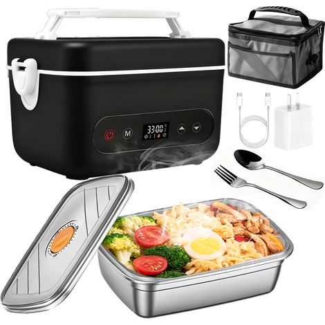 Lunch Box, Lunch Box Chauffante, Boîte à lunch électrique sans fil, 100W, 1.2L, écran LED, Facile nettoyer, pour Voiture Bureau etc (1/5)