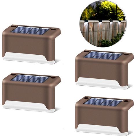 LED Solaire Étape Lampe Chemin Escalier Extérieur Jardin Lumières Étanche Balcon Lumière Décoration pour Patio Clôture 4 Pcs Blanc (1/5)