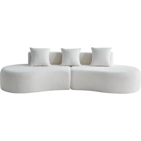 Divano angolare curvo bianco a 3 posti in tessuto effetto bouclé, design moderno modulare (1/5)