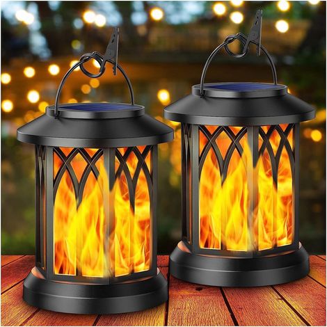 Lampes solaires KOOPER Lot de 2 lanternes suspendues effet flamme vacillante LED étanche IP65 décoration jardin terrasse