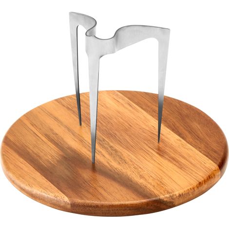 Vassoio e spiedino per hamburger Lurch, acciaio inox/legno di acacia, diametro 20 x 13,5 cm (1/5)