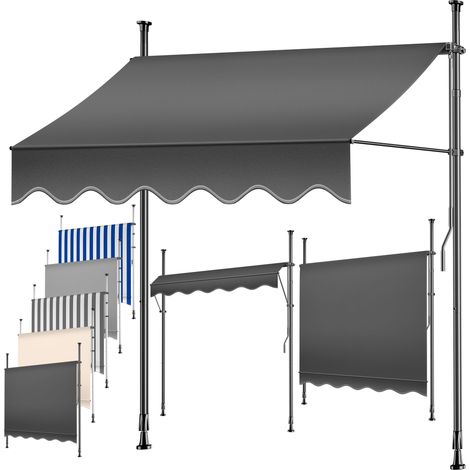 KESSER® Klemmmarkise mit Handkurbel Balkon Balkonmarkise ohne Bohren UV-beständig höhenverstellbar wasserabweisend Sonnenschutz Terrassenüberdach Anthrazit / 150cm
