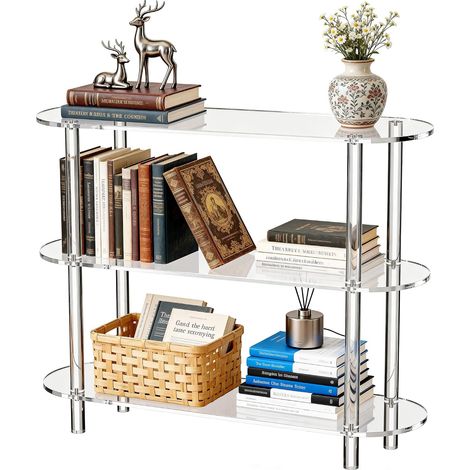 Table Console en Acrylique, Etroite Transparente, Étagère Bibliothèque, Table d'Appoint (3 Niveaux Transparente) (1/5)