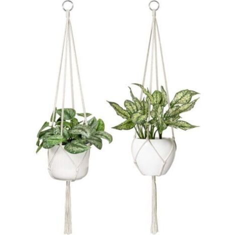 Cintres en Macramé pour Plantes, Jardinière Suspendue en Corde de Coton, Décor Moderne Boho, 41 Pouces, 2 Pcs