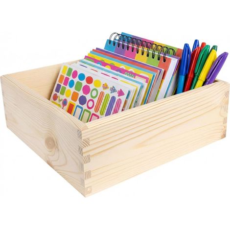 Creative Deco Organizer Scatola in Legno di Pino Naturale 25 x 25 x 9 cm Contenitore Portaoggetti Salvaspazio